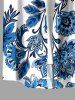 Ensemble de plage hawaïen assorti pour couples, grande taille, imprimé floral et feuilles en porcelaine bleue et blanche - Bleu 