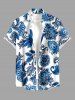 Ensemble de plage hawaïen assorti pour couples, grande taille, imprimé floral et feuilles en porcelaine bleue et blanche - Bleu 