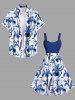 Floral Leaves Branch Print Plus Size Matching Hawaii Beach Outfit For Couples -  