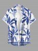 Matching Hawaii Shirt and Romper Beach Outfit Coconut Tree Tropical Leaf Blue and White Porcelain Style Printed for Couples -  