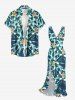 Robe hawaïenne à imprimé floral tropical et feuilles, à volants et fente cache-cœur - Bleu profond S