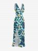 Robe hawaïenne à imprimé floral tropical et feuilles, à volants et fente cache-cœur - Bleu profond S