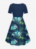 Flowers Tropical Leaf Print Cinched Hawaii Dress -  