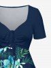 Robe hawaïenne grande taille à imprimé floral tropical et feuilles, cintrée - Bleu profond L