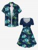 Flowers Tropical Leaf Print Cinched Hawaii Dress -  