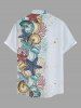 Plus Size Starfish Conch Coral Print Buttons Pocket Hawaii Shirt For Men -  