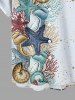 Plus Size Starfish Conch Coral Print Buttons Pocket Hawaii Shirt For Men -  