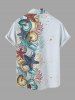 Plus Size Starfish Conch Coral Print Buttons Pocket Hawaii Shirt For Men -  