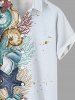 Plus Size Starfish Conch Coral Print Buttons Pocket Hawaii Shirt For Men -  
