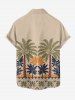 Plus Size Coconut Tree Geo Pattern Print Buttons Pocket Hawaii Shirt For Men -  