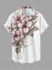 Chemise hawaïenne grande taille à imprimé floral et feuilles, boutons et poche pour homme - Blanc XL