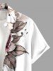 Chemise hawaïenne grande taille à imprimé floral et feuilles, boutons et poche pour homme - Blanc XL
