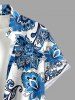 Chemise hawaïenne grande taille pour homme, à boutons et poche, imprimée de fleurs et de feuilles en porcelaine bleue et blanche. - Bleu 3XL