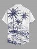 Chemise hawaïenne grande taille pour homme, imprimée cocotiers, montagnes et paysage marin, avec poches et boutons. - Bleu profond XL