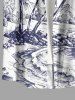 Chemise hawaïenne grande taille pour homme, imprimée cocotiers, montagnes et paysage marin, avec poches et boutons. - Bleu profond XL