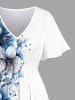 Robe midi hawaïenne fendue à imprimé tropical fleurs et feuilles, grande taille - Blanc XXS