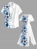 Robe midi hawaïenne fendue à imprimé tropical fleurs et feuilles, grande taille - Blanc XXS