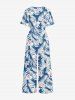 Combinaison hawaïenne à jambes larges imprimée de fleurs et de feuilles tropicales - Bleu 3XL