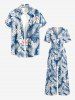 Combinaison hawaïenne à jambes larges imprimée de fleurs et de feuilles tropicales - Bleu 3XL