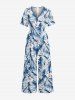 Combinaison hawaïenne à jambes larges imprimée de fleurs et de feuilles tropicales - Bleu 3XL