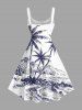 Robe débardeur hawaïenne grande taille imprimée cocotiers, montagnes et paysage marin - Bleu profond S