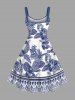 Blue And White Porcelain Pineapple Hibiscus Flower Leaf Print Hawaii Tank Dress - Bleu S