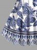 Blue And White Porcelain Pineapple Hibiscus Flower Leaf Print Hawaii Tank Dress - Bleu S