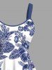 Blue And White Porcelain Pineapple Hibiscus Flower Leaf Print Hawaii Tank Dress - Bleu S