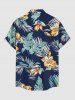 Chemise hawaïenne grande taille pour homme, à imprimé floral tropical et feuilles, boutons et poche. - Bleu profond S