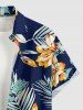 Chemise hawaïenne grande taille pour homme, à imprimé floral tropical et feuilles, boutons et poche. - Bleu profond S