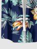 Chemise hawaïenne grande taille pour homme, à imprimé floral tropical et feuilles, boutons et poche. - Bleu profond S