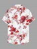Rose Flowers Leaf Print Buttons Pocket Hawaii Shirt For Men - Rouge 4XL