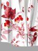 Rose Flowers Leaf Print Buttons Pocket Hawaii Shirt For Men - Rouge 4XL