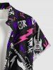 Rock Star Guitar Crown Graffiti Print Buttons Pocket Hawaii Shirt For Men - Noir 2XL