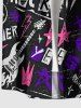 Rock Star Guitar Crown Graffiti Print Buttons Pocket Hawaii Shirt For Men - Noir 2XL