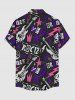 Rock Star Guitar Crown Graffiti Print Buttons Pocket Hawaii Shirt For Men - Noir 2XL