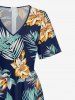 Combinaison hawaïenne à imprimé floral tropical et feuilles, col en V et jambes larges - Bleu profond XS