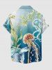 Chemise hawaïenne grande taille pour homme, imprimé ombré méduse, pieuvre et tortue, boutons et poche. - Bleu Ciel 2XL