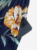 Combinaison hawaïenne à imprimé floral tropical et feuilles, col en V et jambes larges - Bleu profond XS