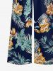 Combinaison hawaïenne à imprimé floral tropical et feuilles, col en V et jambes larges - Bleu profond XS