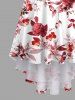 Rose Flowers Leaf Print High Low Hawaii Cami Dress - Rouge S