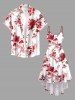 Rose Flowers Leaf Print High Low Hawaii Cami Dress - Rouge S