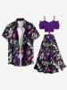 Rock Star Guitar Crown Graffiti Print Split Hawaii Skirt - Noir 2X