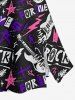 Rock Star Guitar Crown Graffiti Print Split Hawaii Skirt - Noir 2X