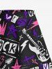 Rock Star Guitar Crown Graffiti Print Split Hawaii Skirt - Noir 2X