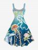 Robe débardeur hawaïenne grande taille à imprimé ombré méduse, pieuvre et tortue - Bleu Ciel 6X