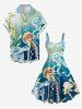 Robe débardeur hawaïenne grande taille à imprimé ombré méduse, pieuvre et tortue - Bleu Ciel 6X