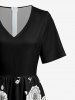 Plus Size Flowers Leaf Print V Neck Hawaii Wide Leg Jumpsuit - Noir XL