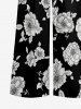 Plus Size Flowers Leaf Print V Neck Hawaii Wide Leg Jumpsuit - Noir XL