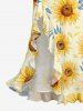 Sunflowers Leaf Print Hawaii Ruffles Split Surplice Dress -  